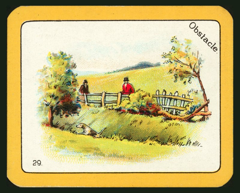 Tarjeta de The Black Cat Greyhound Racing Game (litografía en color) de English School