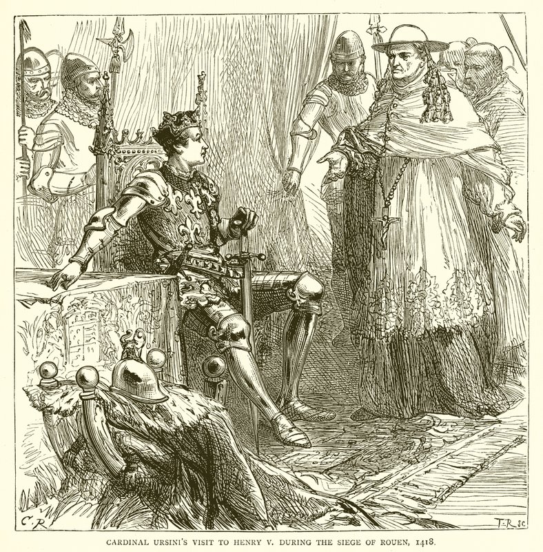 Visita del Cardenal Ursinis a Enrique V durante el sitio de Ruan, 1418 de English School