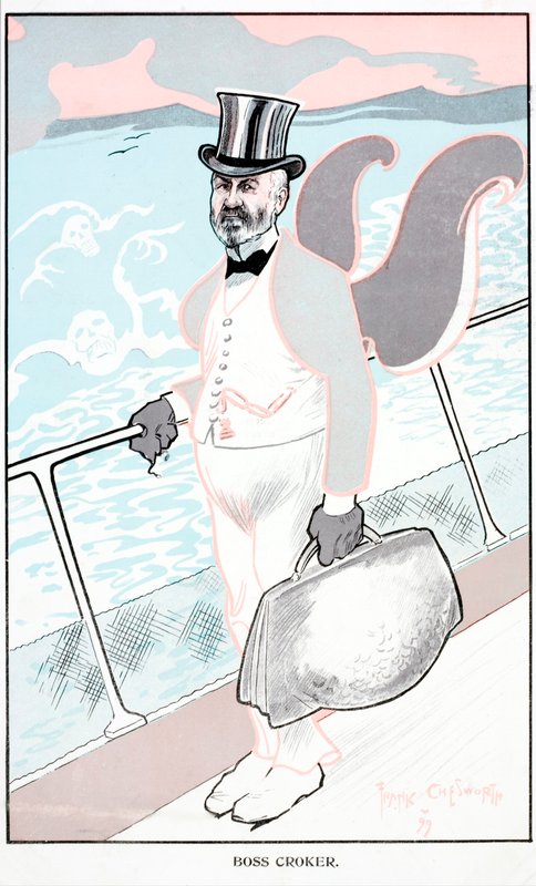 Caricatura de Richard "Boss" Croker, político estadounidense (litografía en color) de English School
