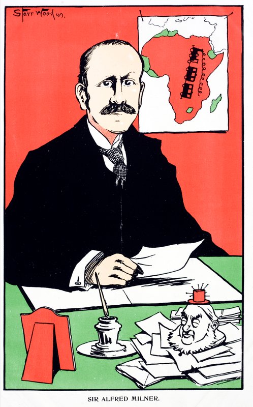 Caricatura de Sir Alfred Milner, Gobernador colonial británico de la Colonia del Cabo durante el estallido de la Segunda Guerra Bóer de English School