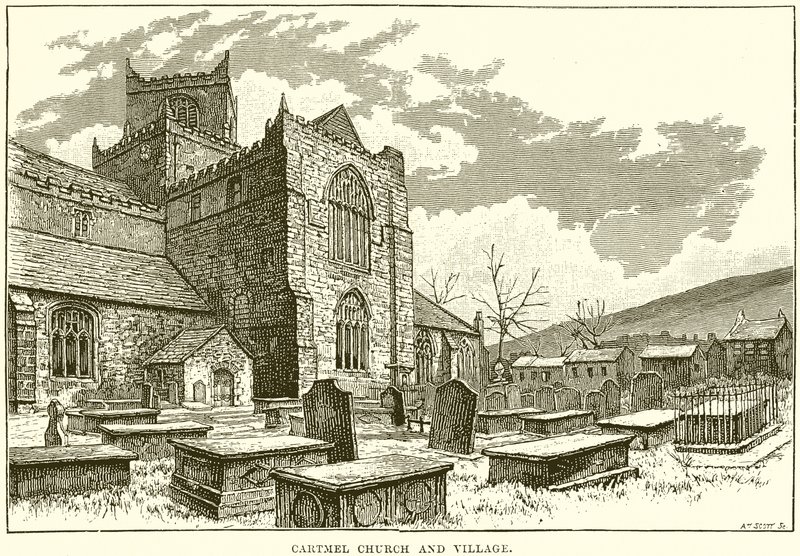Iglesia y pueblo de Cartmel de English School