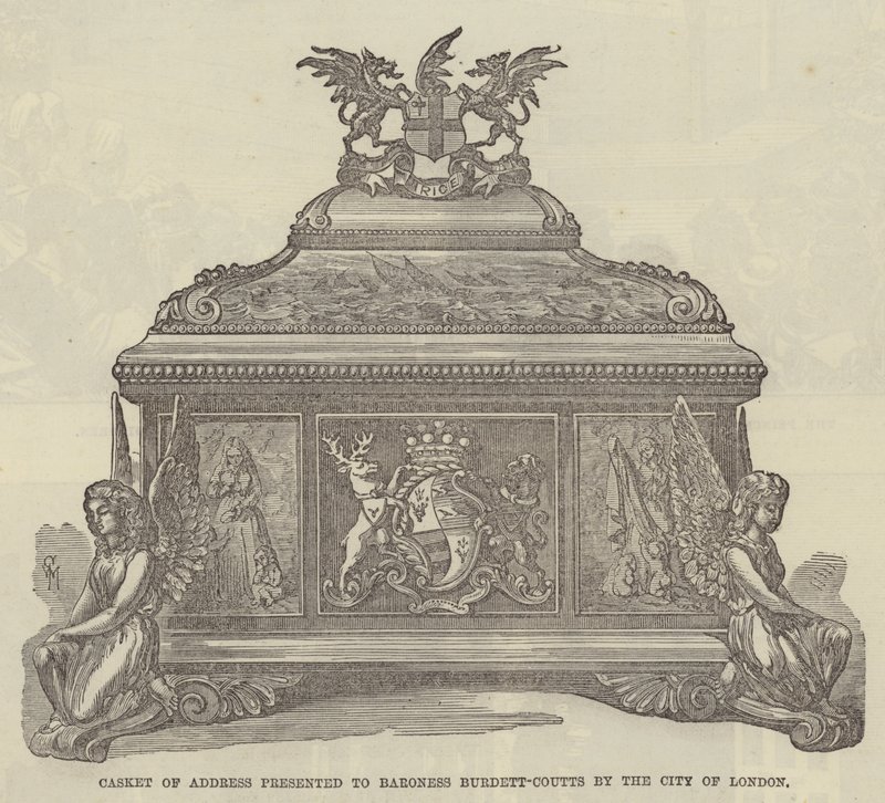 Cofre de dirección presentado a la Baronesa Burdett-Coutts por la Ciudad de Londres de English School
