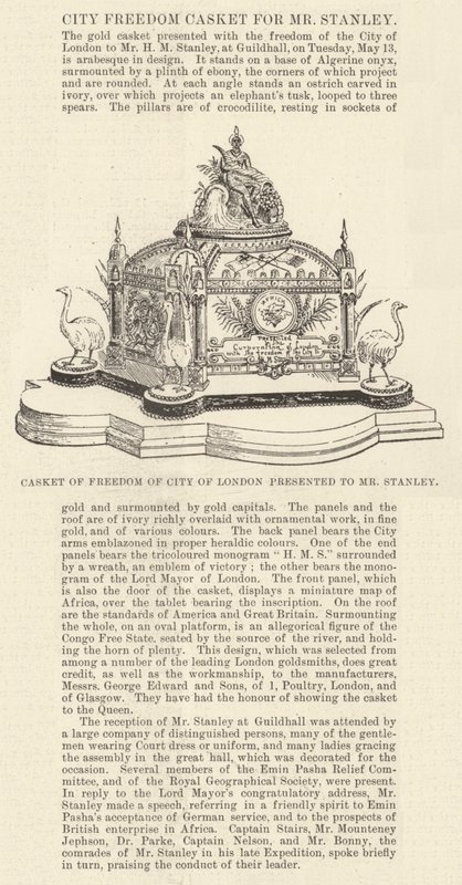 Cofre de la Libertad de la Ciudad de Londres presentado a Mr. Stanley (grabado) de English School