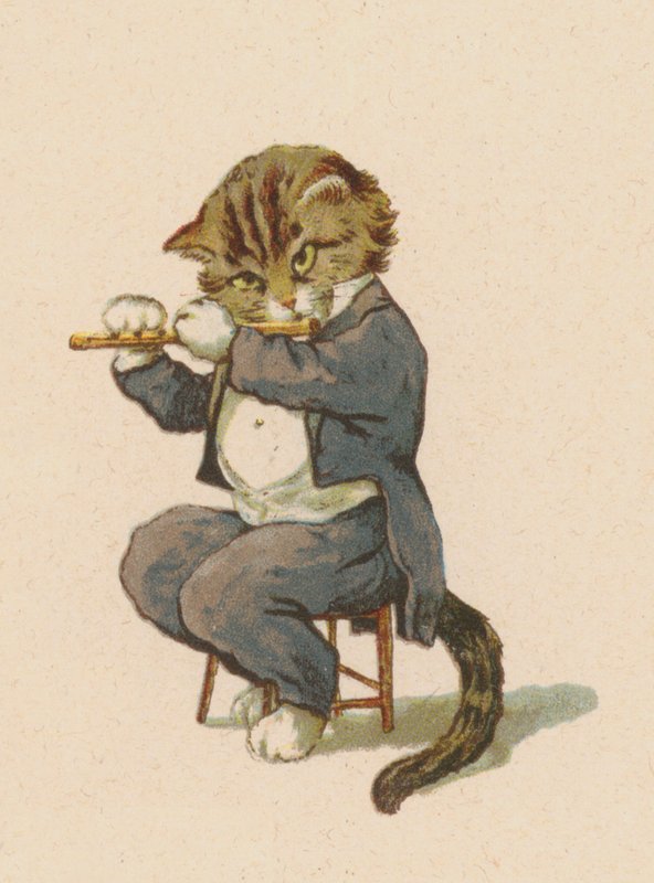 Gato tocando la flauta de English School