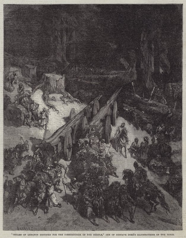 Cedros del Líbano destinados a la construcción del Templo, una de las ilustraciones de la Biblia de Gustave Doré (grabado) de English School