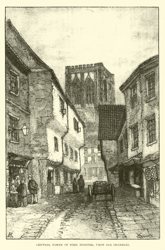 Torre Central de York Minster, desde Old Shambles de English School