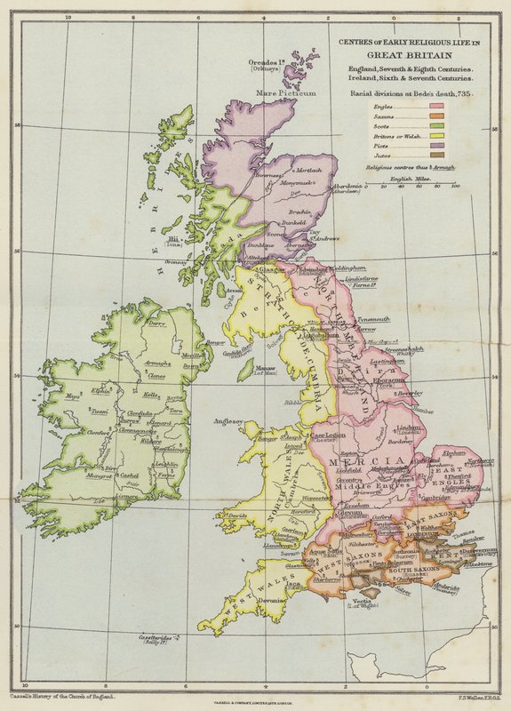 Centres of Early Religious Life in Great Britain (litografía en color) de English School