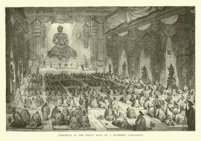 Ceremonia en el Gran Salón de una lamasería budista de English School