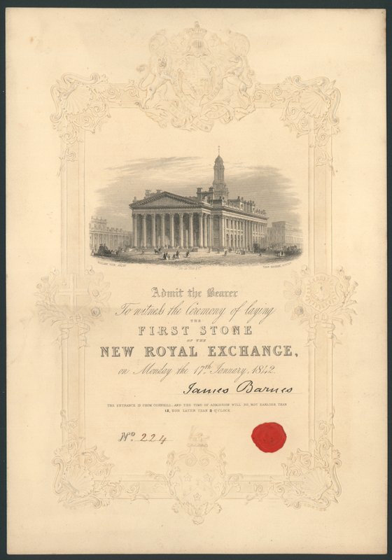 Ceremonia de colocación de la primera piedra del Nuevo Intercambio Real, Londres, el 17 de enero de 1842 de English School