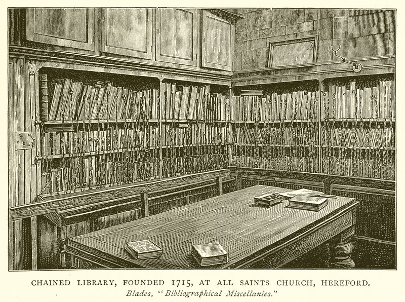 Biblioteca encadenada, fundada en 1715, en la iglesia de Todos los Santos, Hereford de English School