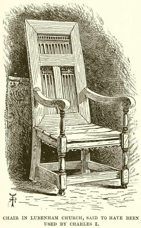 Silla en la iglesia de Lubenham, supuestamente usada por Carlos I de English School