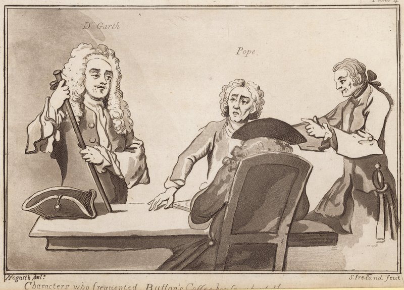 Personajes que frecuentaban Buttons Coffee House alrededor del año 1720: Dr Garth, Pope de English School