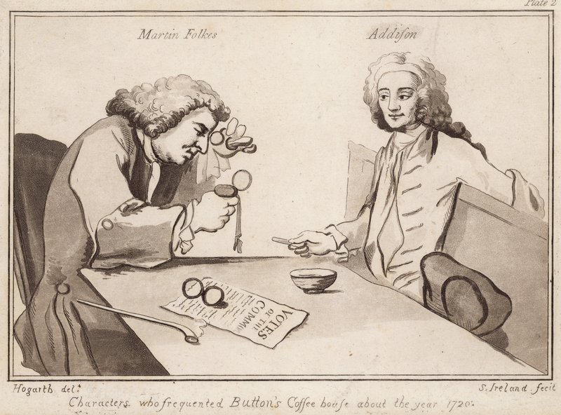 Personajes que frecuentaban Buttons Coffee House alrededor del año 1720: Martin Folkes, Addison de English School