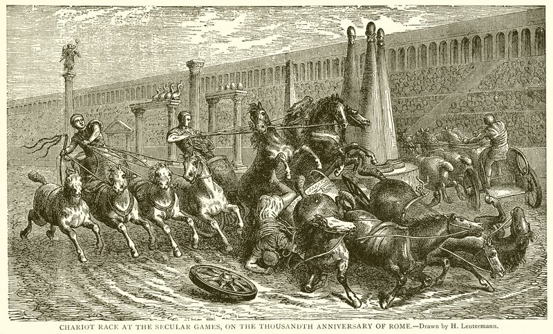 Carrera de cuadrigas en los Juegos Seculares, en el milenario de Roma (grabado) de English School