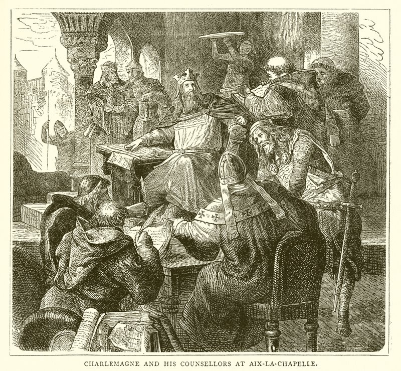 Carlomagno y sus consejeros en Aquisgrán de English School
