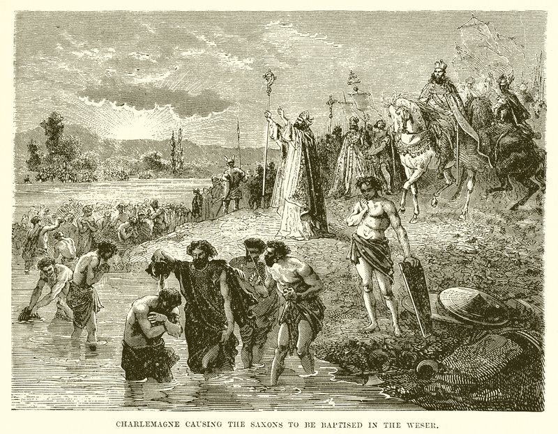 Carlomagno haciendo bautizar a los sajones en el Wester de English School