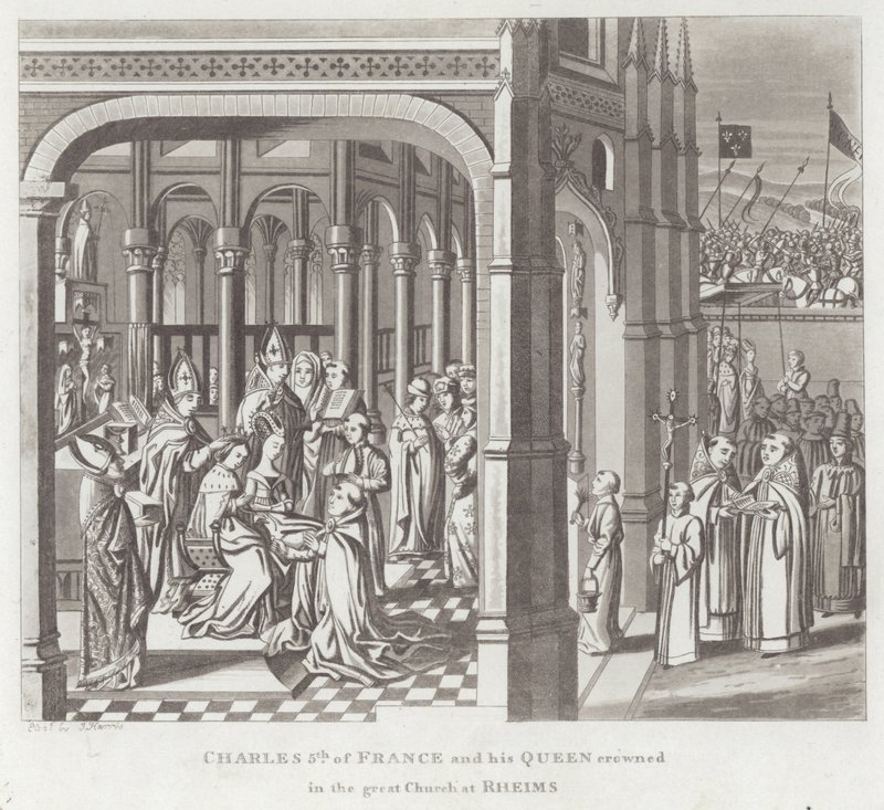 Carlos V de Francia y su reina coronados en la gran iglesia de Reims de English School