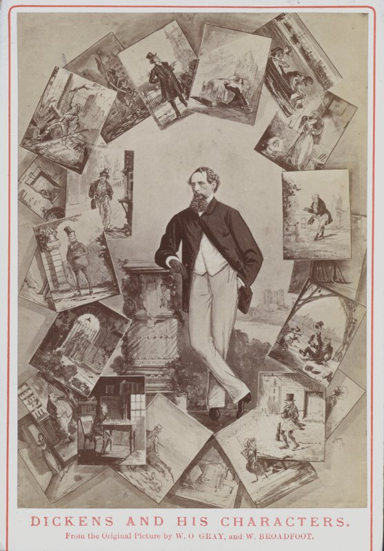 Charles Dickens y sus personajes, del cuadro original de W O Gray y W Broadfoot de English School