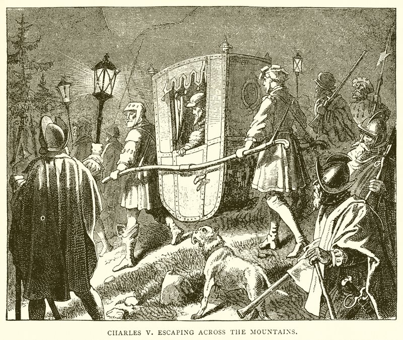 Carlos V escapando a través de las montañas de English School