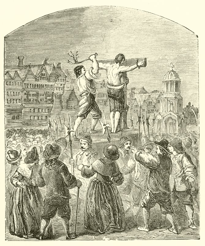 Castigando a un cuáquero en la Cruz de Paul, Cheapside, en tiempos de Oliver Cromwell de English School