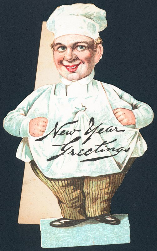 Chef en uniforme completo, tarjeta de Año Nuevo de English School
