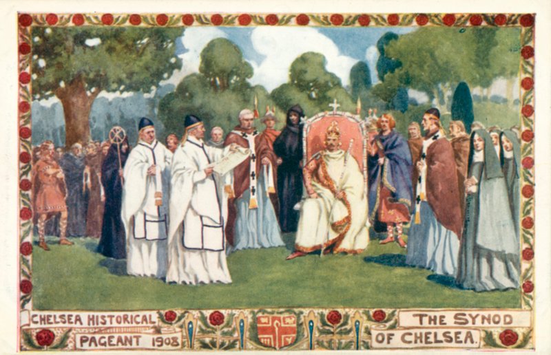 Pageant histórico de Chelsea 1908, el Sínodo de Chelsea de English School