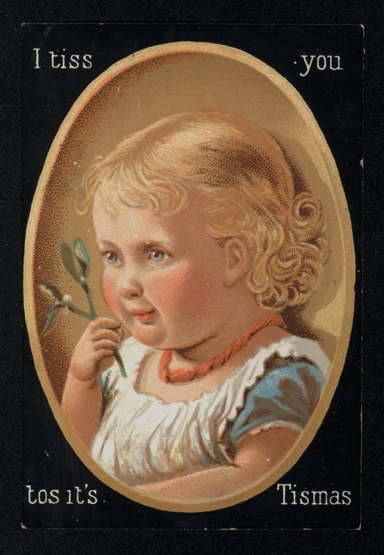 Niño con muérdago, tarjeta de felicitación de Navidad de English School