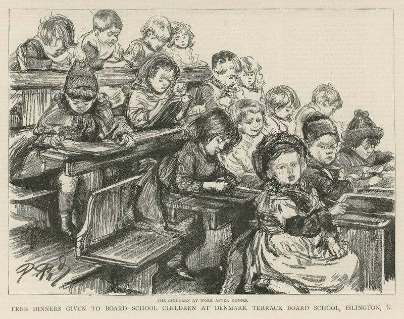Niños trabajando después de la cena de English School
