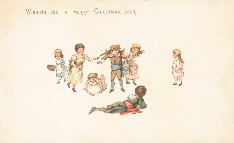 Niños jugando a la gallina ciega, Tarjeta de Navidad de English School