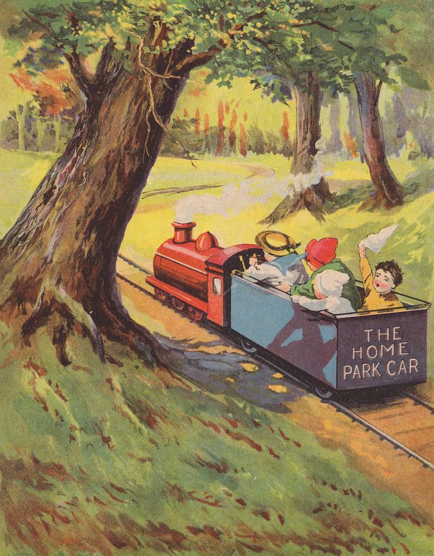 Niños montados en un ferrocarril en miniatura (litografia en color) de English School