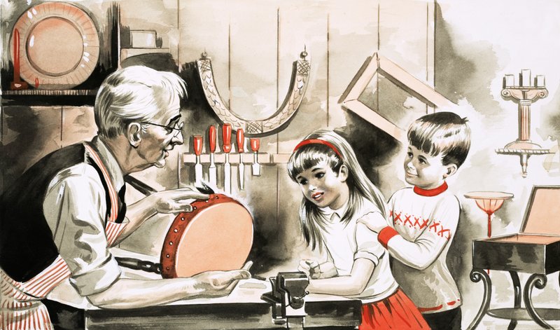 Niños con restaurador de muebles de English School