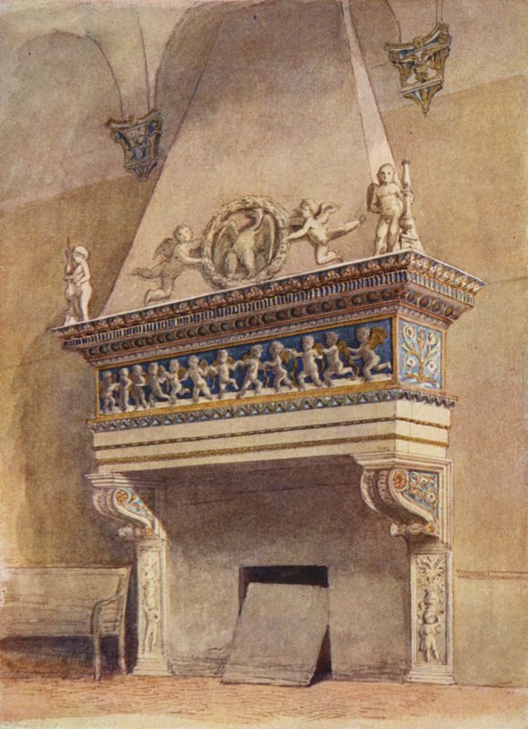 Chimenea delle Agneli, Palacio Ducal, Urbino, Italia (litografia en color) de English School