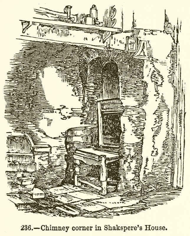 Rincón de la chimenea en la casa de Shakespeare de English School