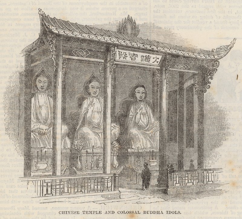 Templo chino e ídolos colosales de Buda de English School