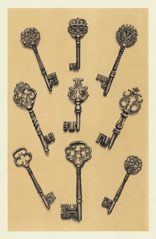 Llaves de acero cinceladas de los siglos XVI y XVII (cromolitografía) de English School