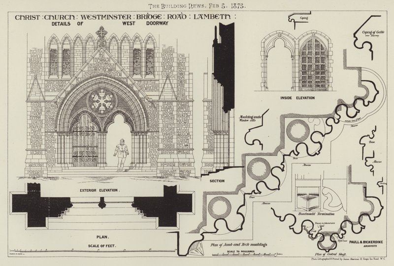 Iglesia de Cristo, Westminster Bridge Road, Lambeth (grabado) de English School