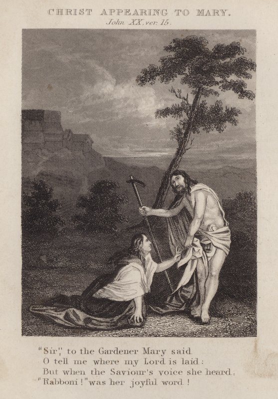 Cristo apareciendo a María, Juan XX, versículo 15 (grabado) de English School
