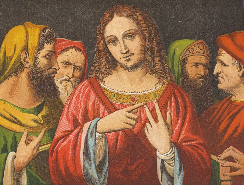 Cristo disputando con los Doctores (litografía en color) de English School