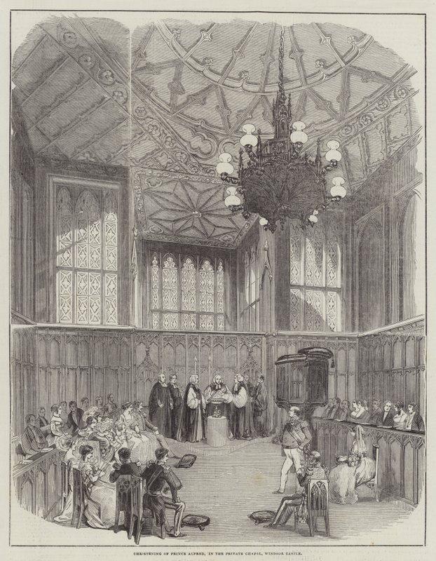Bautizo del Príncipe Alfredo, en la Capilla Privada, Castillo de Windsor de English School