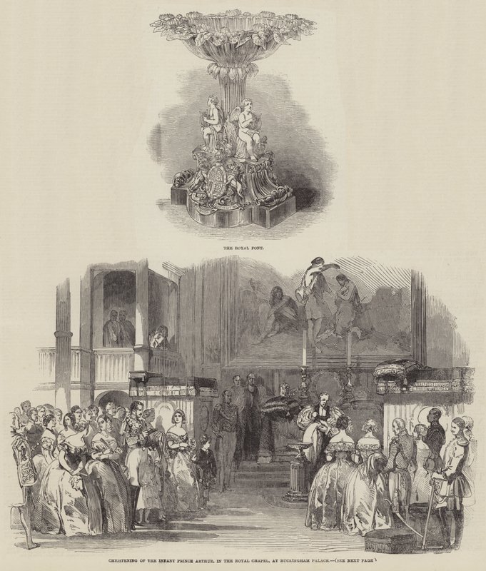 Bautizo del Príncipe Infante Arturo, en la Capilla Real, en el Palacio de Buckingham de English School