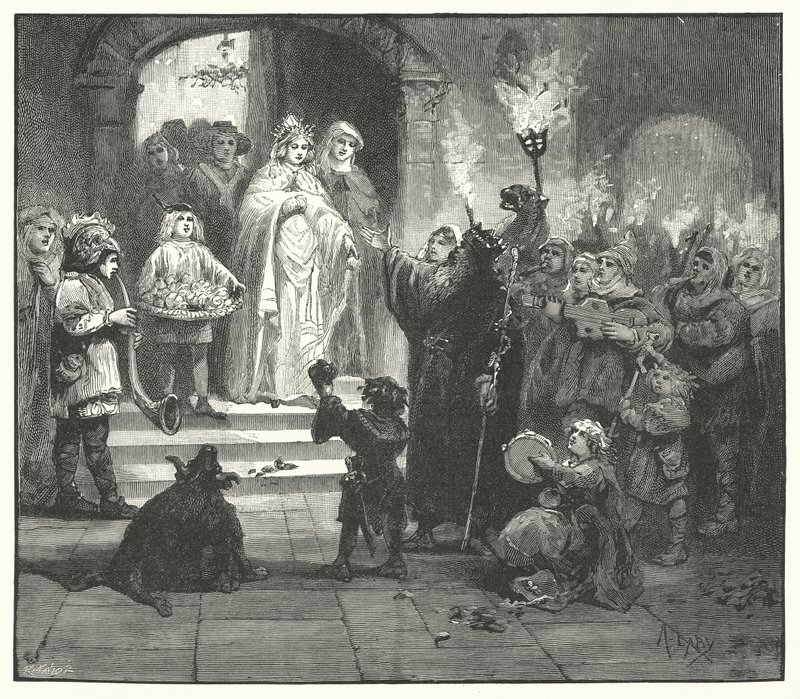 Mummers de Navidad en Suecia (grabado) de English School