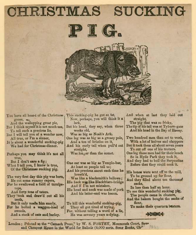 Cerdito de Navidad, verso fechado en 1863 de English School