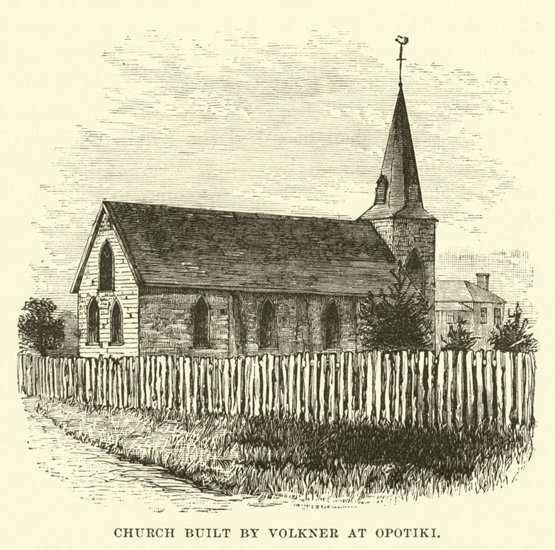 Iglesia construida por Volkner en Opotiki de English School