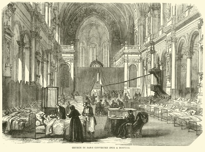 Iglesia en París convertida en hospital, noviembre 1870 de English School