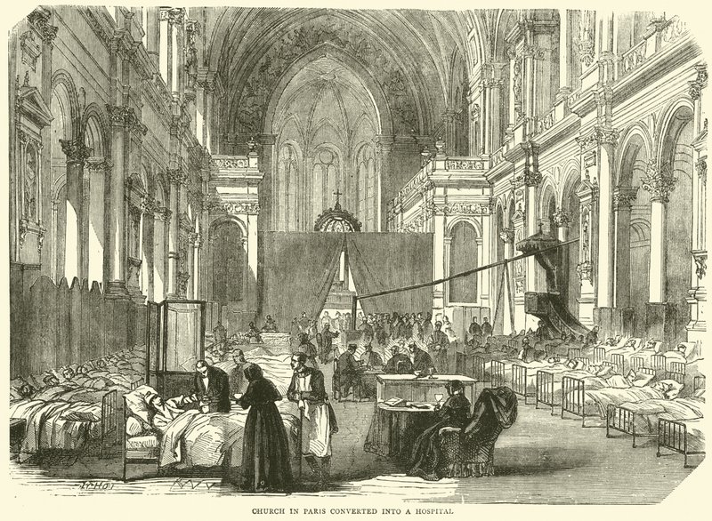 Iglesia en París convertida en hospital, noviembre 1870 de English School