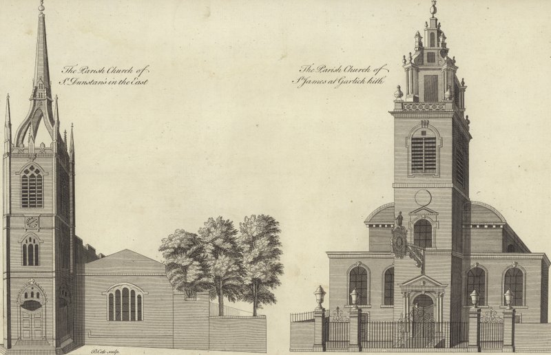 Iglesia de San Dunstan en el Este e iglesia de San Jaime Garlickhythe, Londres de English School