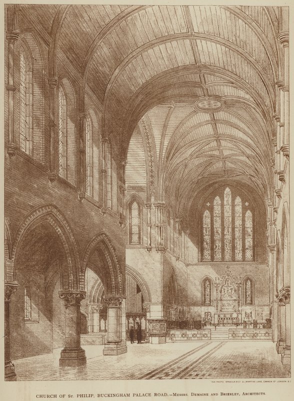 Iglesia de San Felipe, Buckingham Palace Road (grabado) de English School