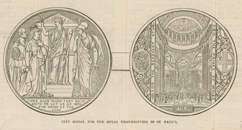 Medalla de la ciudad para el Agradecimiento Real en la Catedral de San Pablo, Londres, el 27 de febrero de 1872 de English School