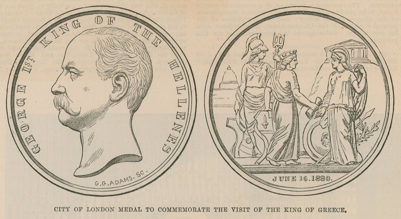 Medalla de la Ciudad de Londres para conmemorar la visita del Rey de Grecia en junio de 1880 de English School