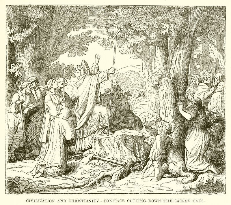 Civilización y cristianismo: Bonifacio talando los robles sagrados de English School